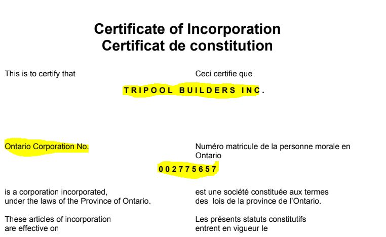 master business license number ontario