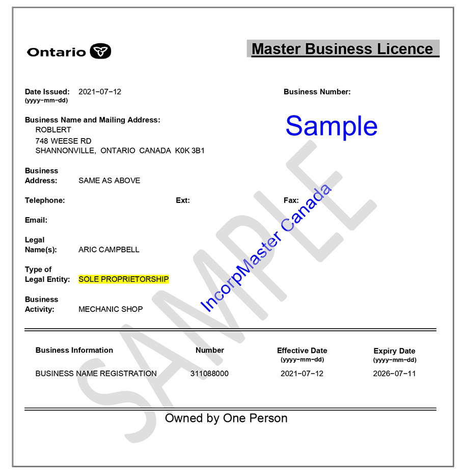 Ontario Business Name Registration Master Business Licence Incorpmaster